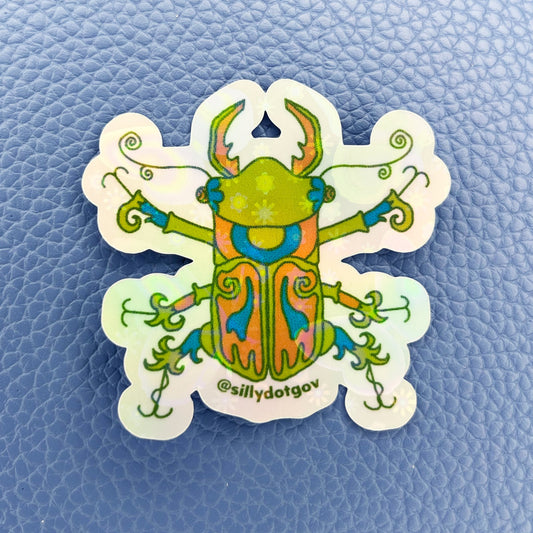 Groovy Stag Beetle Holographic Sticker - 1