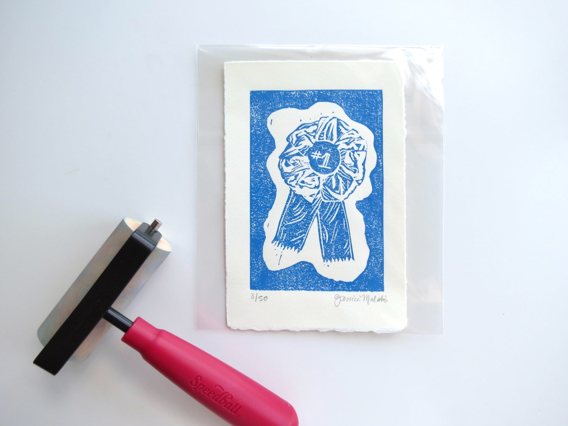 Blue Ribbon Block Print - 1