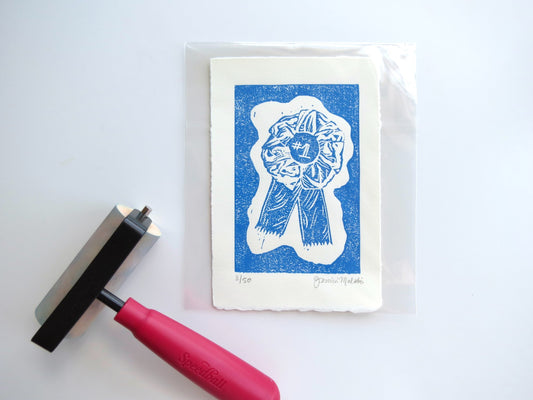 Blue Ribbon Block Print - 1