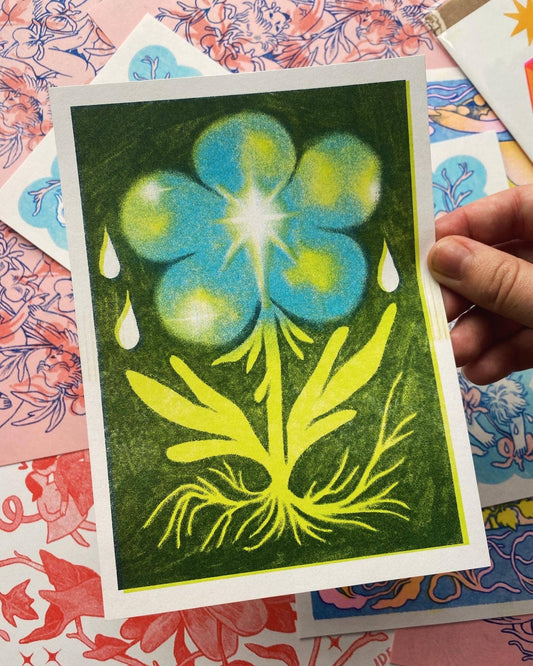 Riso-Printed Flower Postcard size Print