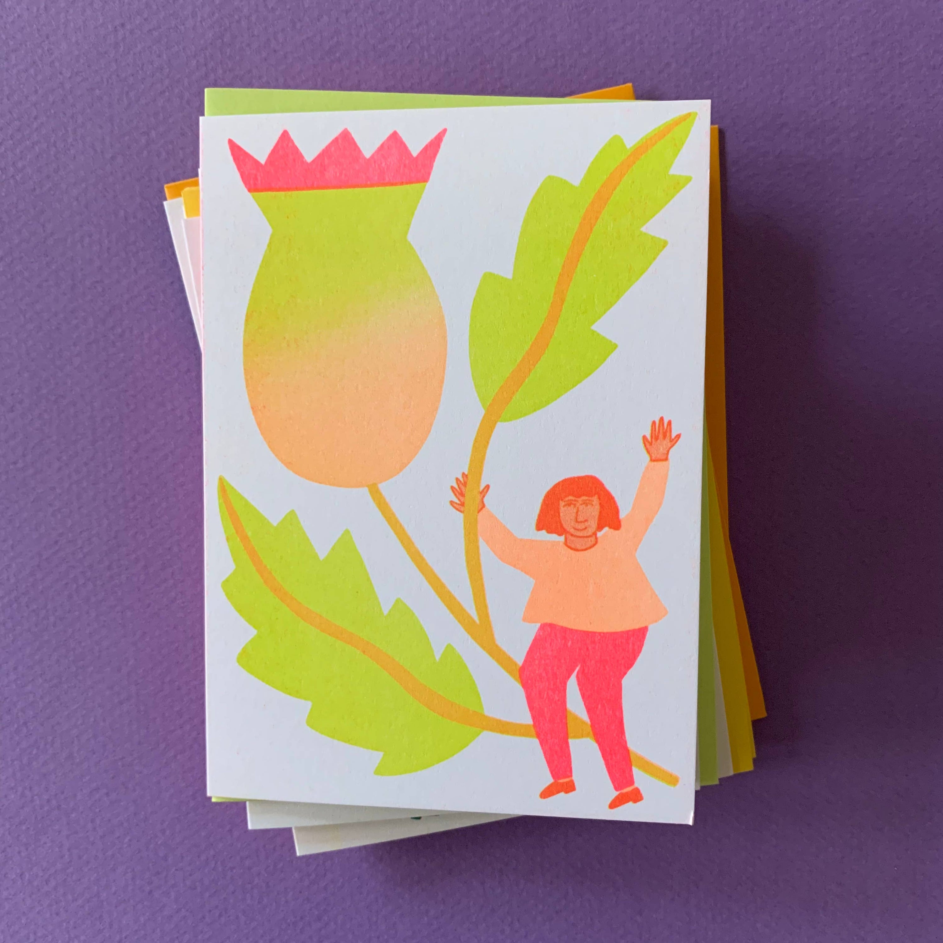 Thistle - Blooming Risograph Mini (4-bar) Card